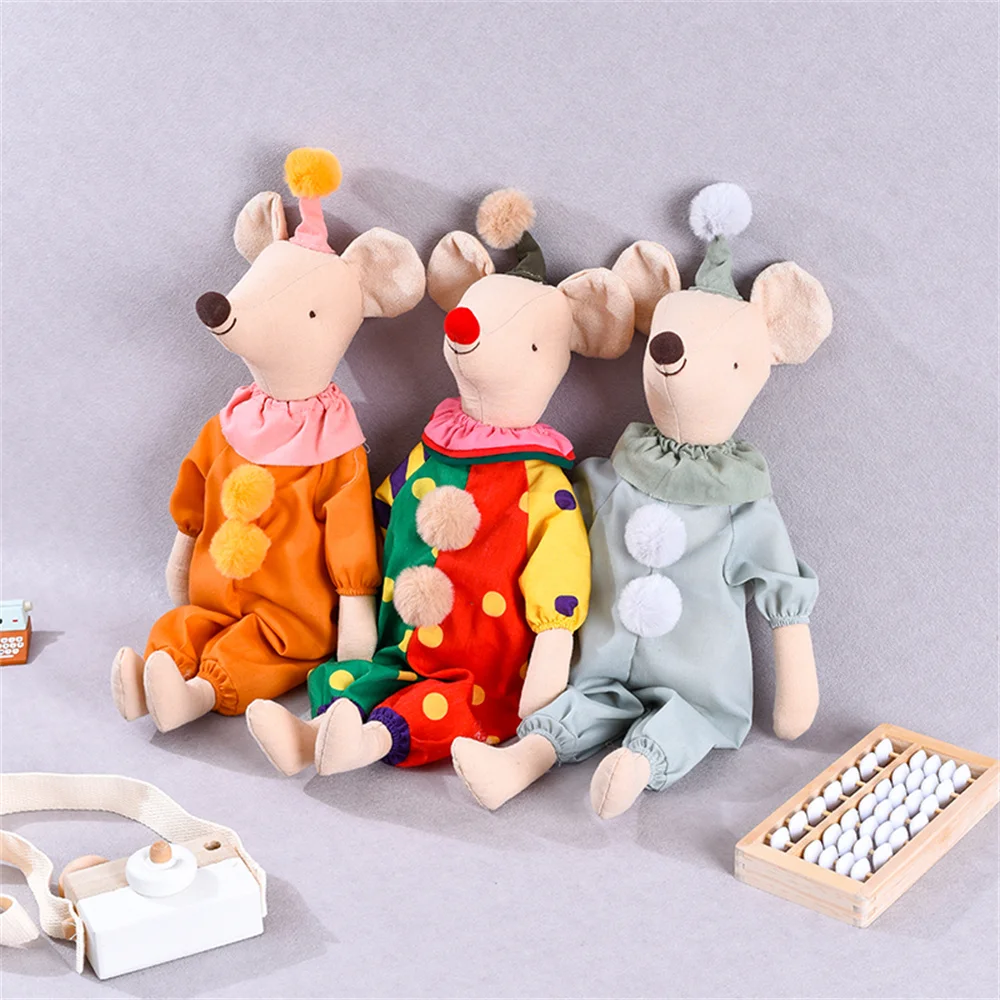 Cute Clown Mouse Linen Plush Doll Handmade Fabric Rat Stuffed Toy Kawaii Circus Animal Figure Nursery Decor Baby Companion Gift