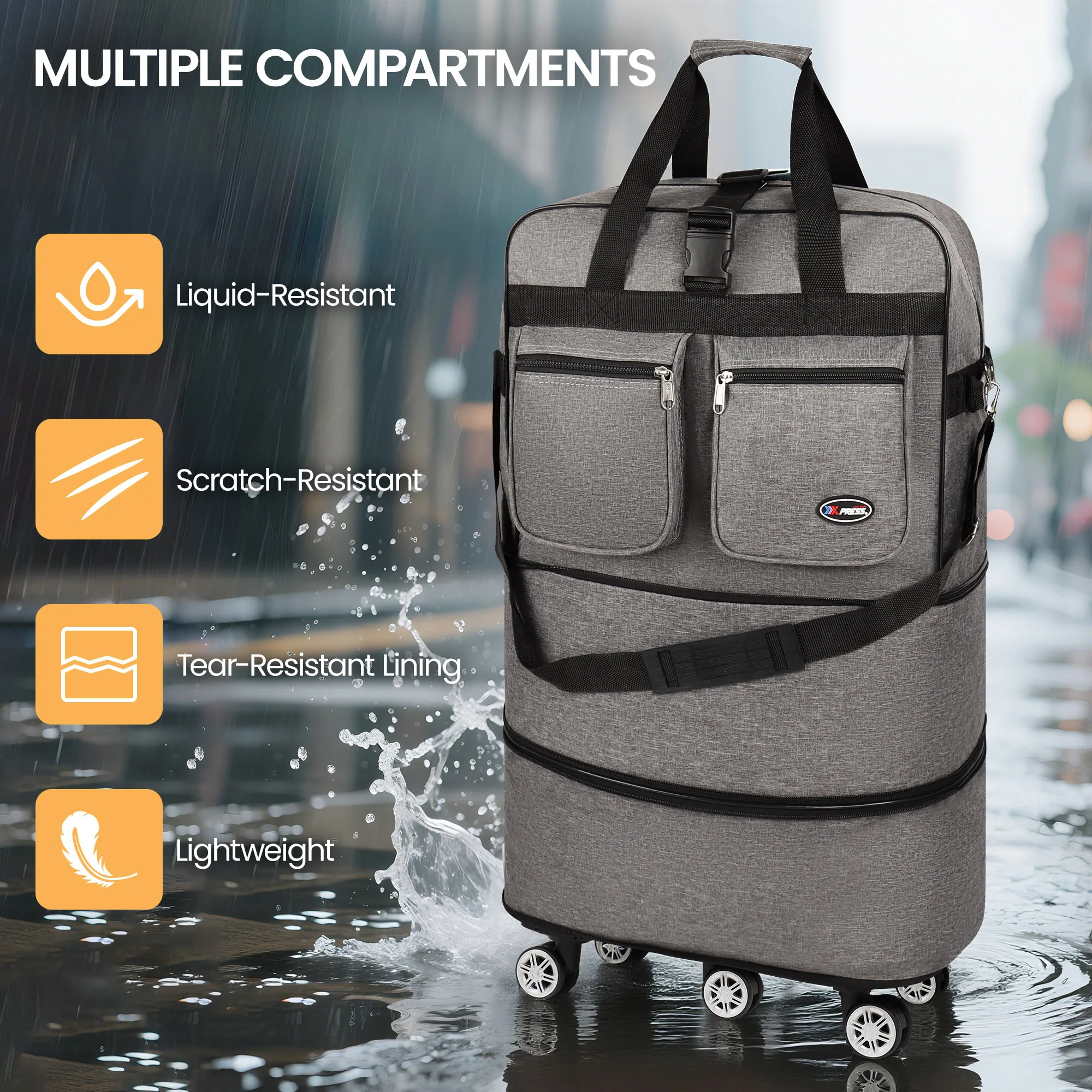 Folding Travel Bag Luggage Compartment Swivel Wheel Storage Box Large Capacity Telescopic Luggage Bag Overnight Bag 30