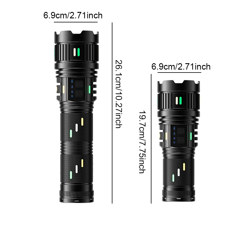 Senter Led Laser putih daya tinggi, senter taktis bercahaya lentera jarak jauh, bisa diisi ulang 4 baterai