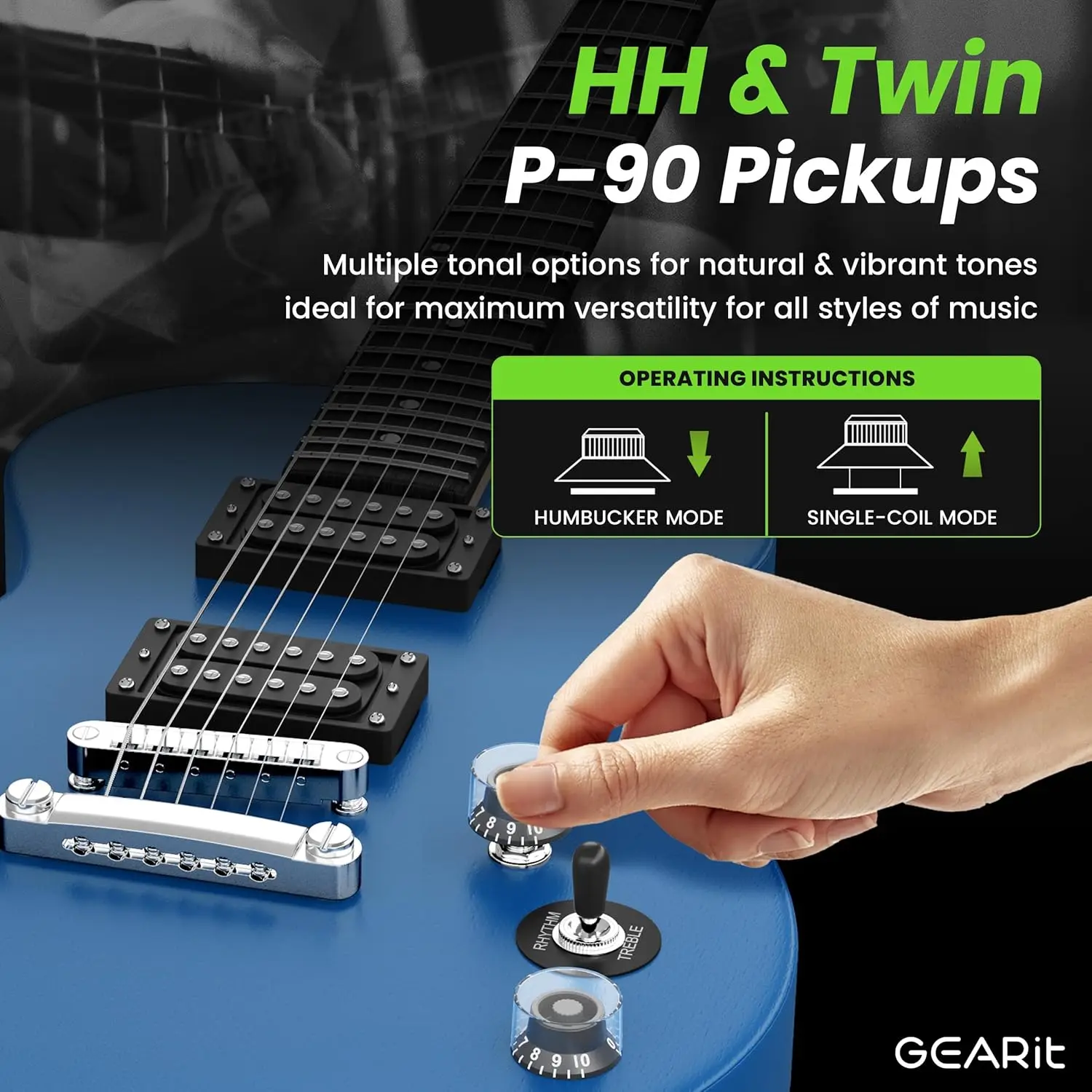 39” Electric Guitar Set w/Amplifier, H-H Pickups with Coil Split, All-Inclusive Starter Kit with Tu