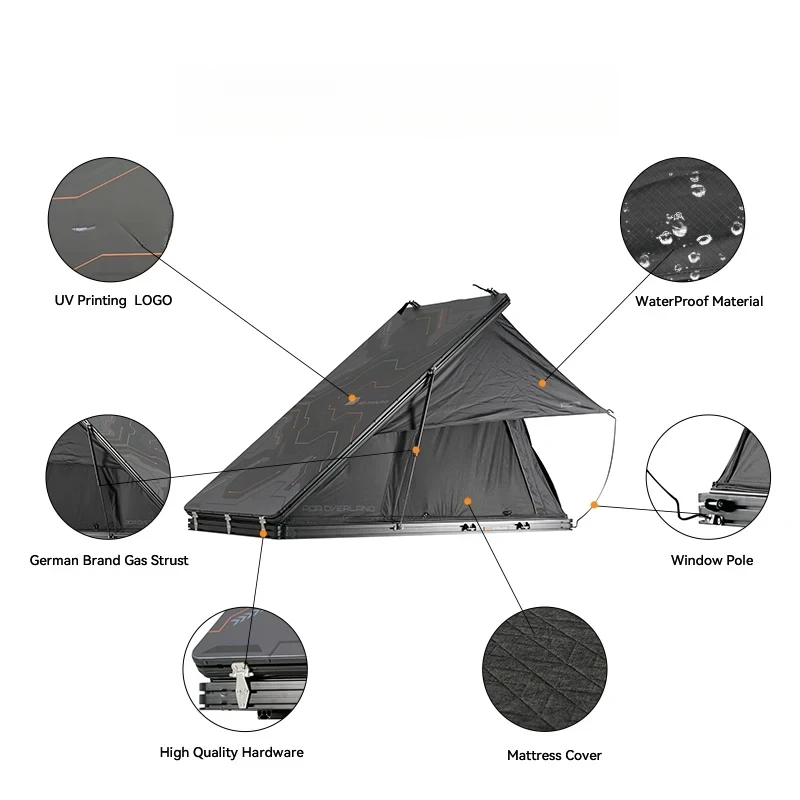 Offgrid Ultra-Thin Den Automatic Pop-Up Triangle Aluminum Hard Shell Offroad Car Roo Leak-Resistant