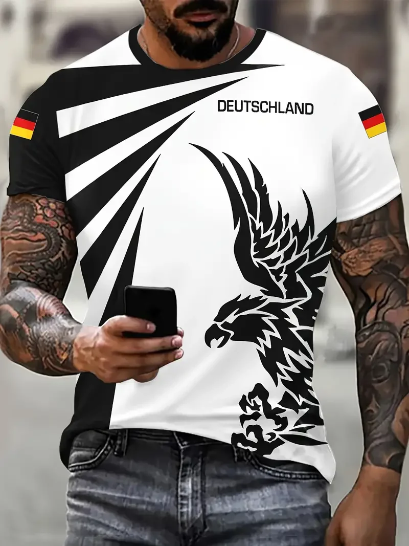 German Flag Print T Shirt For Men Fashion National Emblem Pattern Oversized T-shirts Casual O-neck Short Sleeve Tops Summer Tees