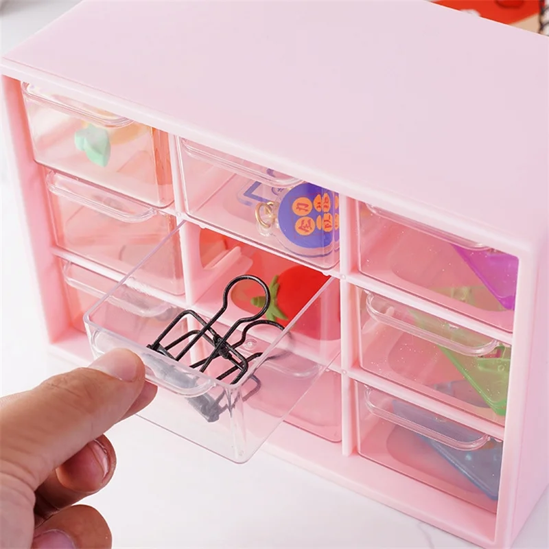 1PC Cute 9 Grid Storage Boxes Organizer Transparent Small Drawer Partitioned Student Desk Wall-mounted Sundries Pen Storage Box