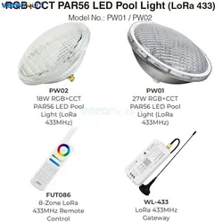 Miboxer-Luz LED subacuática PW01 para piscina, lámpara subacuática de 27W PW02 18W RGB + CCT PAR56 (LoRa 433MHz) AC12V DC12-24V IP68, Control remoto RF por WiFi