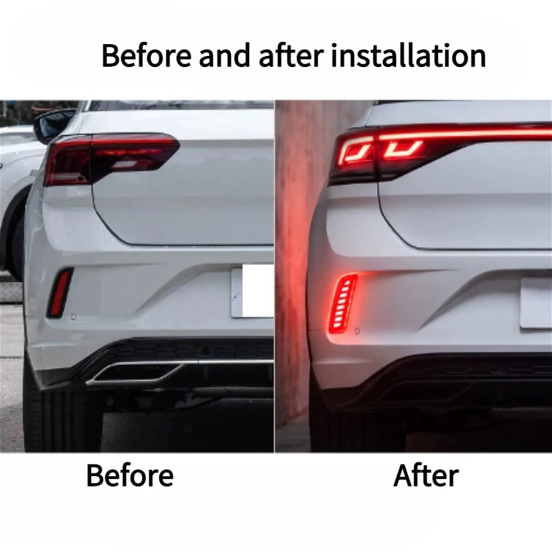 For Volkswagen T‑Roc 2022-2026 Car Rear Bumper Light Reflector Upgrade LED Brake Warning Light Decorative Lamp Accessories