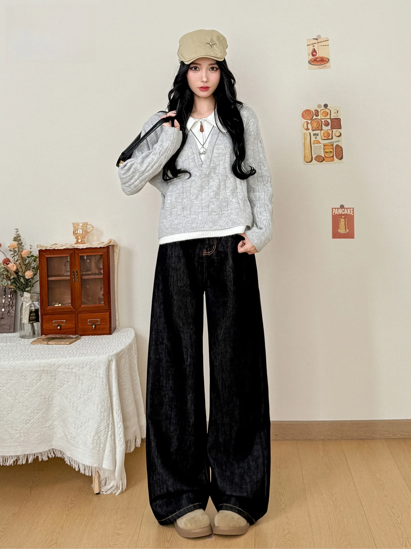 

High Waist Loose Straight Leg Jeans Women's Black Gold Summer New Style Casual Comfortable Wide Leg Floor Length Trousers