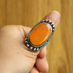 RG383 Vintage Tibetan Jewelry Copper Inlaid Resin Turquoises Stone Large Ring Or Thumb Ring