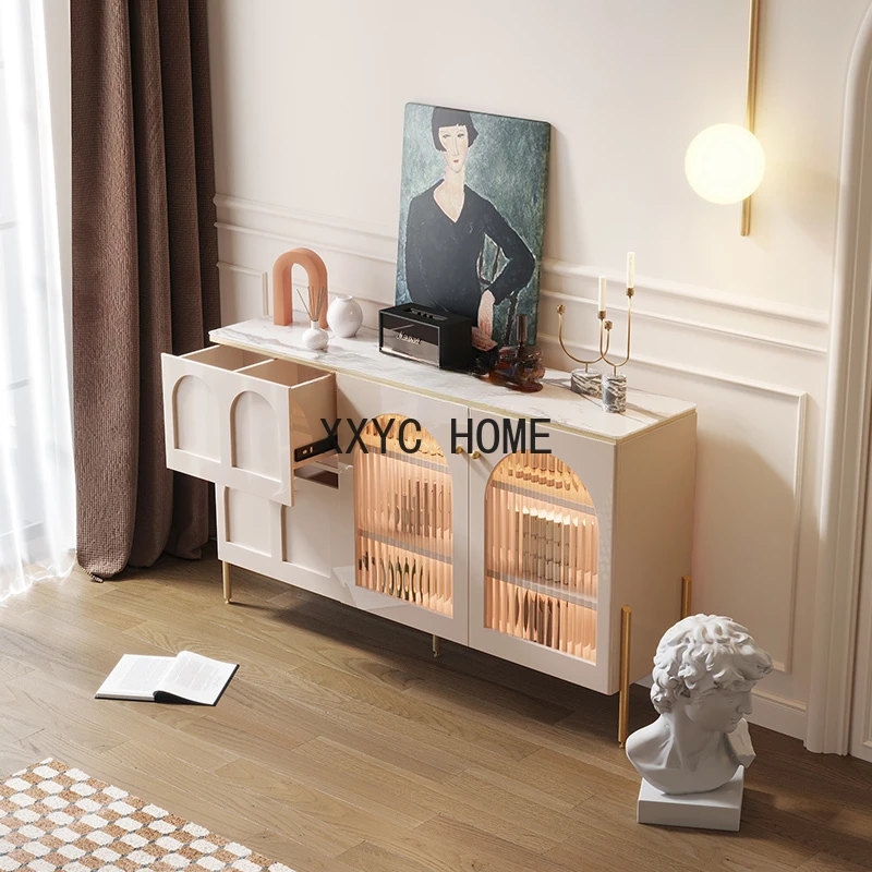 

Light Luxury Nordic Stone Plate Storage Cupboard Living Room Wall Narrow High Cabinet Home Modern Minimalist Sideboard Cabinet