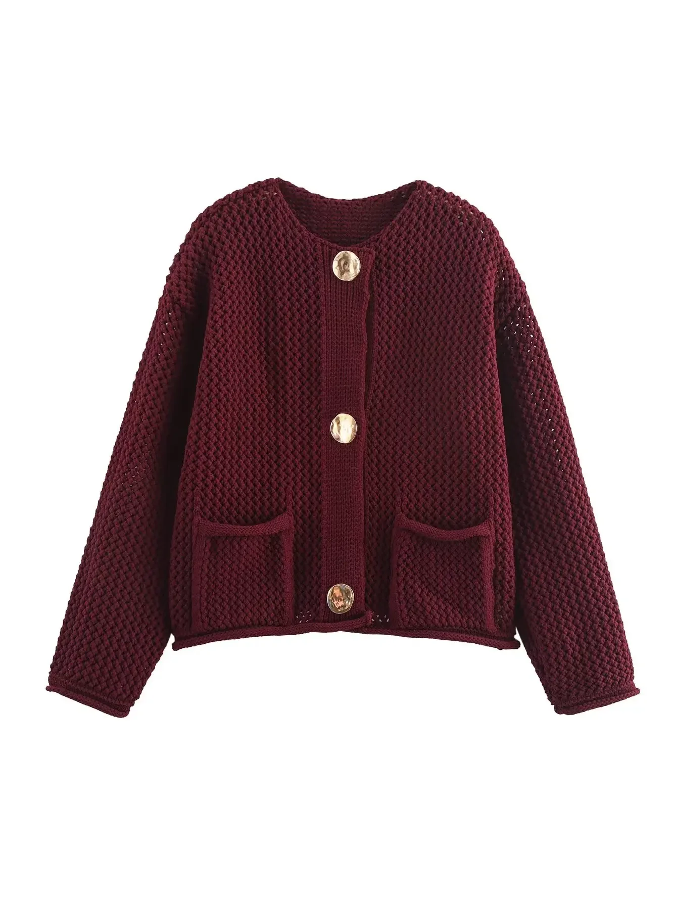 Chicheca Autumn Winter New Burgundy Cardigan Women Knitted Long Sleeves Femme Casual Sueter Mujer Loose Short Sweater Buttons