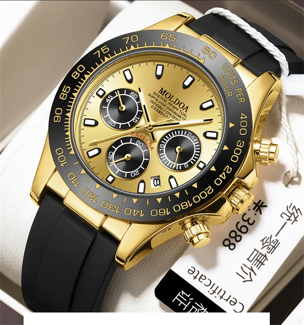 Men\'s Luxury Sports Waterproof Watches 2024 Fake Mechanical Design Fashion Automatic Quartz Steel Watch For Men WristWatch Clock