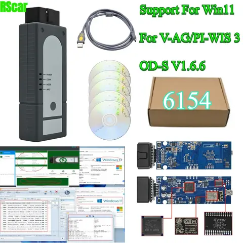 WIN11 para VAS6154 Wifi OBD2 ODIS 1,6,6 para Audi Skoda v-w Diagnóstico Bluetooth VAS6154 WIFI Chip completo UDSSupport GEKO FORpiwis 3