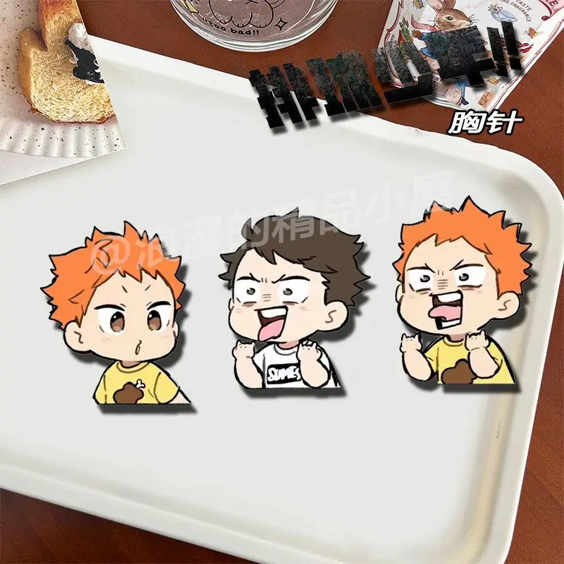 3PCS Hinata Shōyō Oikawa Tōru Badges Pins Anime Haikyuu!! Cosplay Acrylic Brooches School Bag Pendant Clothes Accessorie Gift