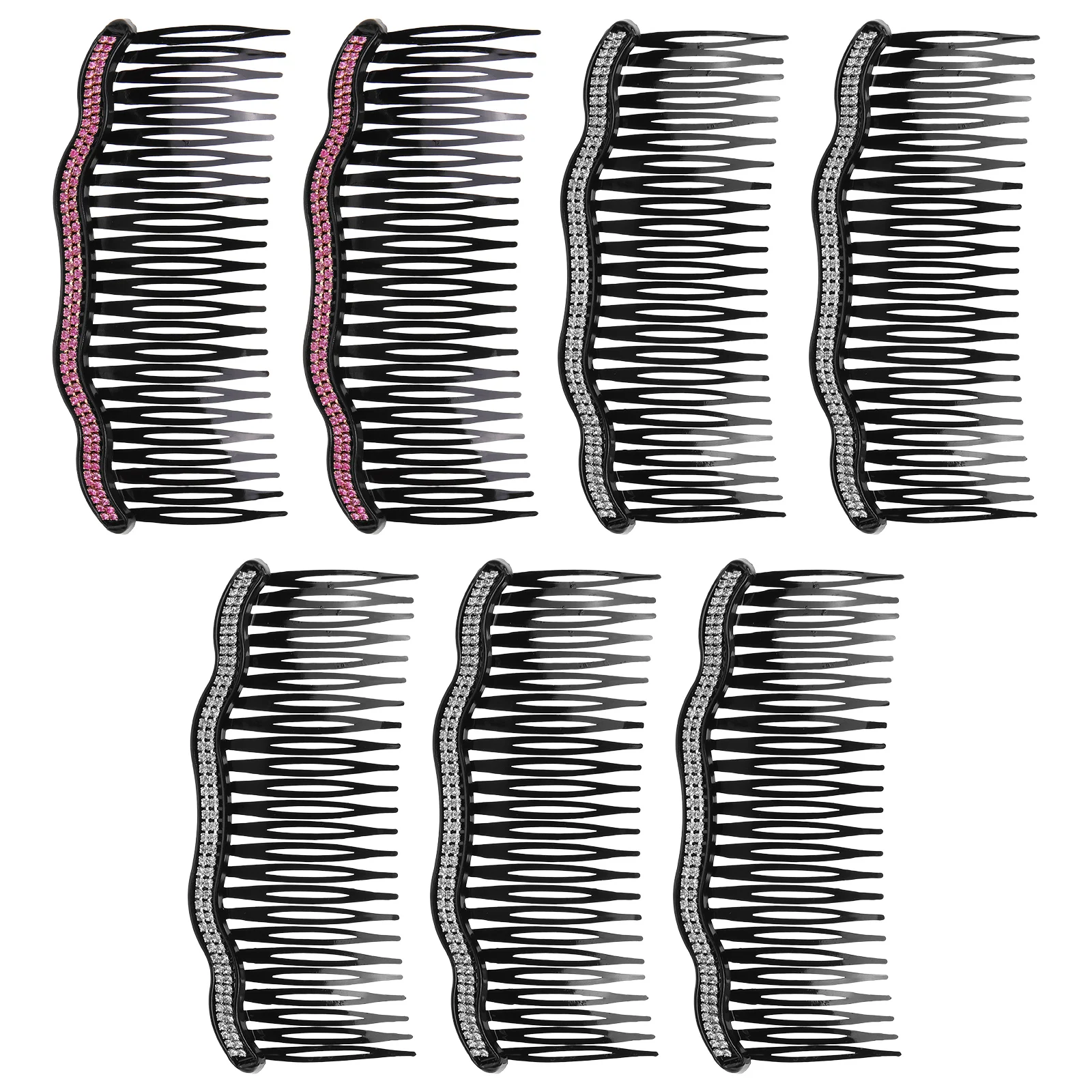 

7pcs Double Rhinestone Hair Combs Lightweight Plastic Crystal Clips Bridal Party Wedding Hair Comb Pin Accessories