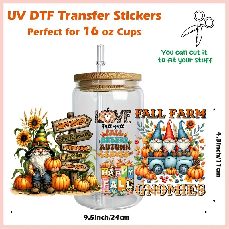 

30 Style Autumn Fall cozy Cottagecore vibe UV DIY Decals 3D transfers uvdtf stickers 16oz uv dtf cup wraps for Libbey Glasses