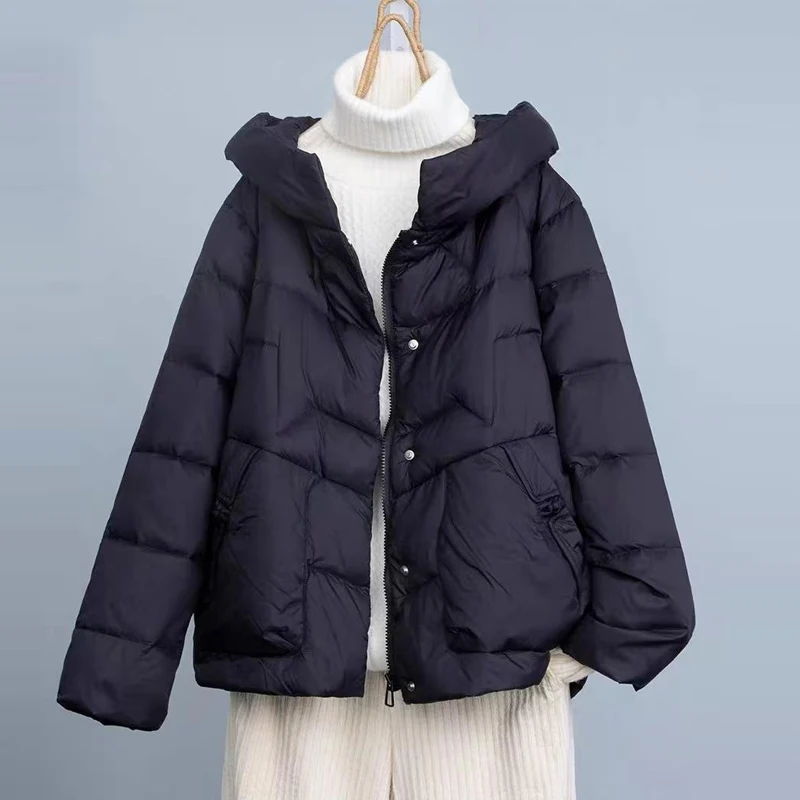 

Женское зимнее пальто Ele White Du в корейском стиле, однотонное, с пуговицами и длинной молнией, стандартный крой