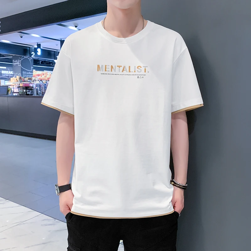 

Young Style Short Sleeve T-shirts Fashion Letter Printed Men's Clothing O-Neck Casual Straight Summer Korean Spliced Pullovers