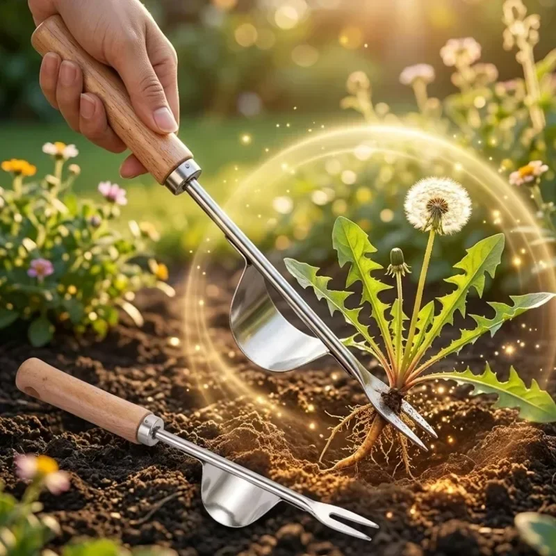 1/4Pcs Stainless Steel Hand Weeder Tools with Solid Wood Handle Lever Action Weed Puller Root Remover for Garden Lawn Vegetable