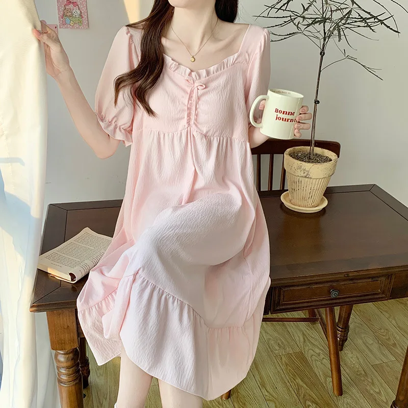 Women\'s New Nightgown Home Wear Thin Korean Version of the Spring and Summer French Princess Style Senior Sense of Sleep Dresses