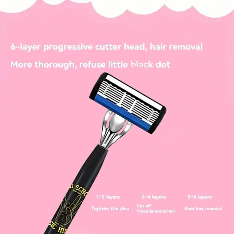 ماكينة حلاقة رجالية مكونة من 6 طبقات، ماكينة حلاقة من الفولاذ المقاوم للصدأ، ماكينة حلاقة يدوية كلاسيكية قابلة للغسل وقابلة للاستبدال، جودة عالية #2