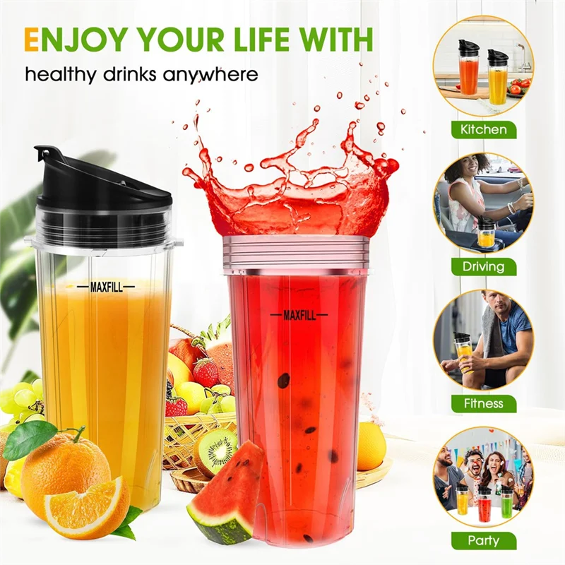 قطع غيار خلاط A69X للنينجا، 3 عبوات من أكواب خلاط نينجا سعة 16 أونصة بديلة مع أغطية للذهاب لـ Nutri Ninja QB3001SS