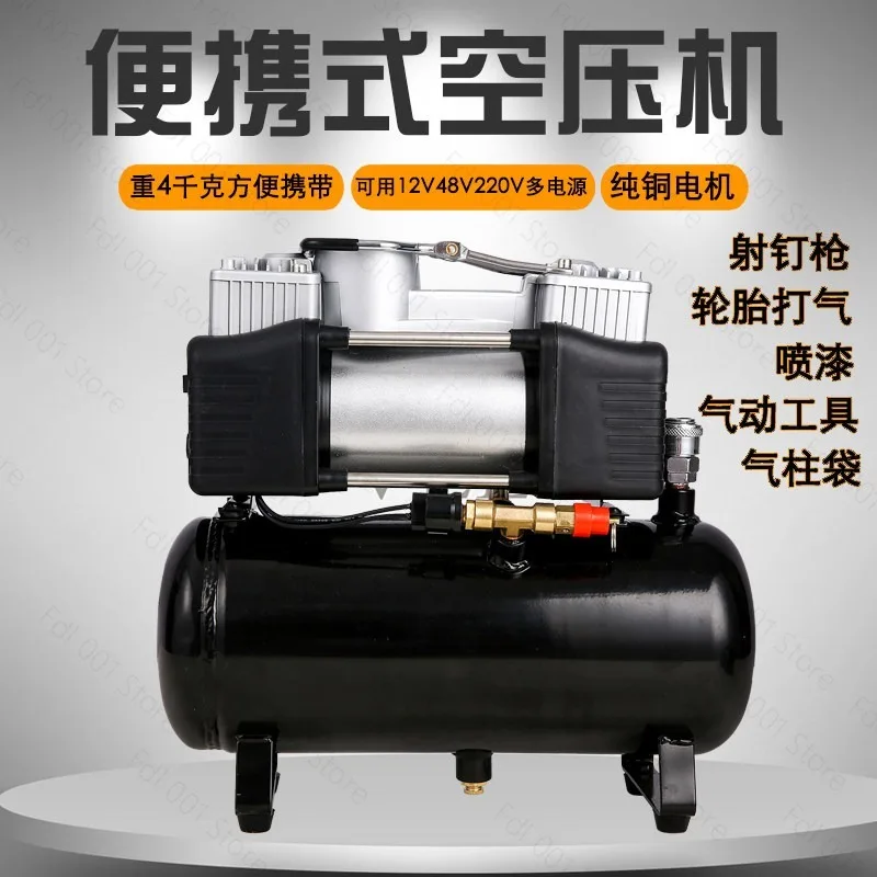 12V220V 2.5 4L Small Air Compressor Oil-free Silent Air Pump Mini Car Tire Inflator Pump Air Reservoir for Car Painting Portable