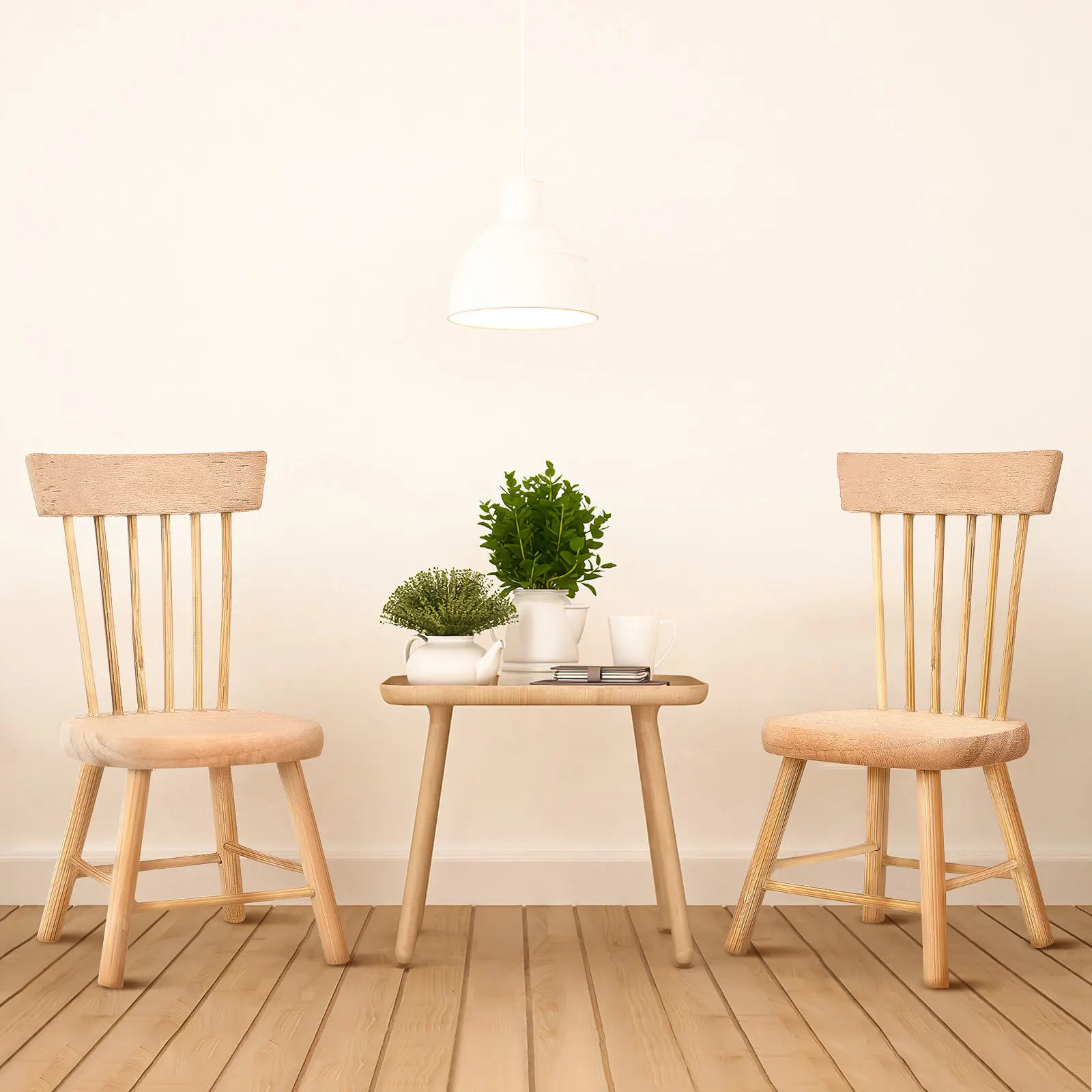 

2Pcs Mini House Wooden Chairs Lightweight Vintage Style Simple Mini Furniture Decoration Accessories House Furniture