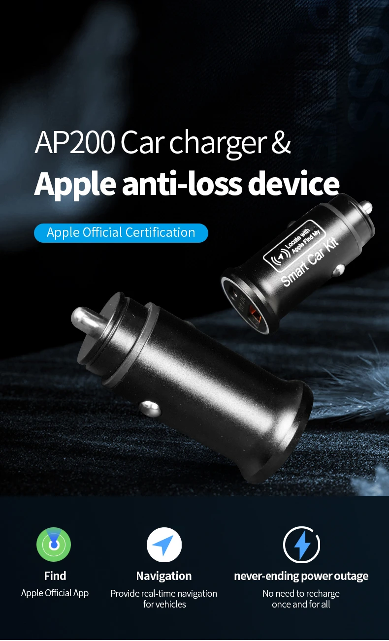 AP200 20W USB Car Charge Phone Charger Fast Charging Type C QC3.0 With iPhone GPS Locator tracker Find My Apple official App