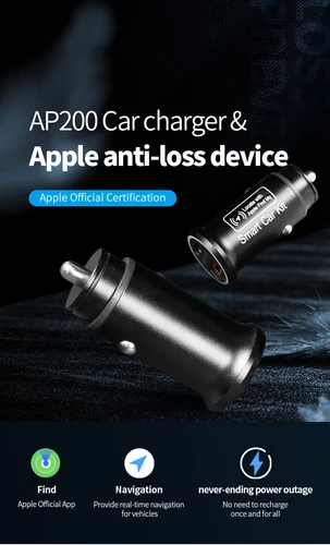 Imagen 2 del producto AP200 20W USB cargador de teléfono para coche carga rápida tipo C QC3.0 con iPhone localizador GPS rastreador encontrar mi aplicación oficial de Apple