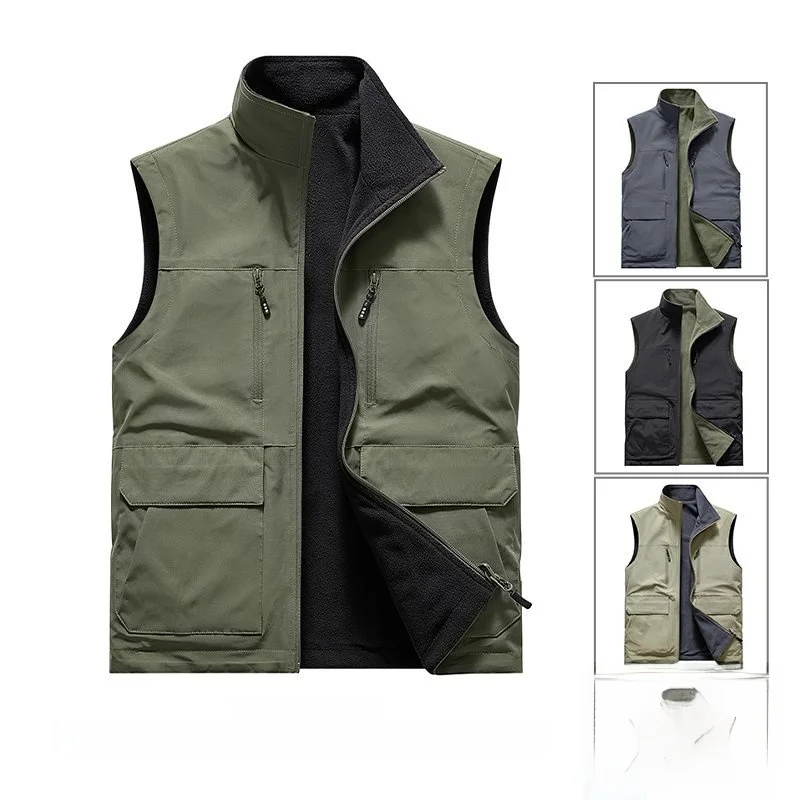 

Мужской двусторонний жилет, повседневная рабочая одежда, спортивная майка из утолщенного бархатного материала, свободный крой, модный молодежный стиль