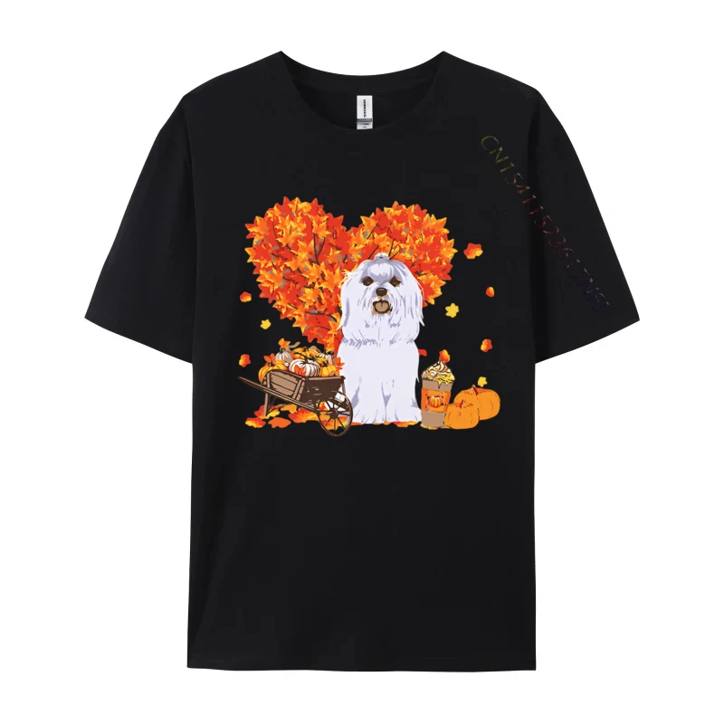 

Maltese Autumn Tree Fall Leaves Pumpkin T-shirt Cotton Mens Tops Shirts Brand New Top T-shirts Brand Clothing