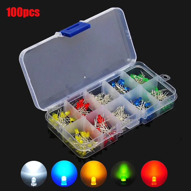 100 Stück 5 Farben 5mm LED-Dioden-Lichter Sortiertes Set - Helle Beleuchtungslampen, 5 mm Leuchtdioden-Kit für Dekorative Beleuchtung