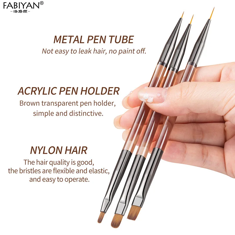 Double Ended 6/9/12mm Liner Painting Brush Nail Art Flat Round Drawing Flowers DIY Petal Pen Tools