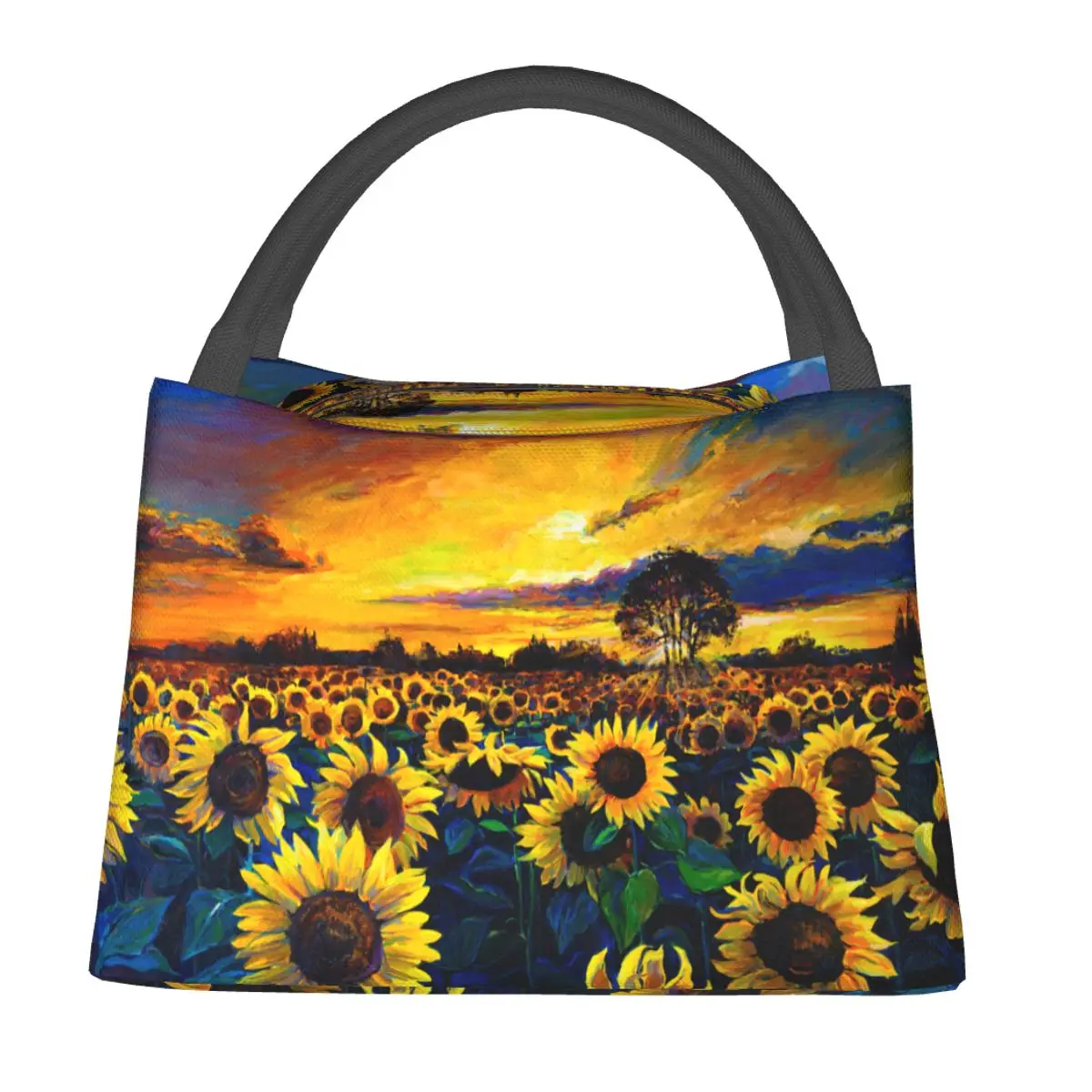 Oil Painting Sunflower Field Lunch Bag Portable Insulated Canvas Cooler Bag Modern art Thermal Cold Food Picnic Lunch Box