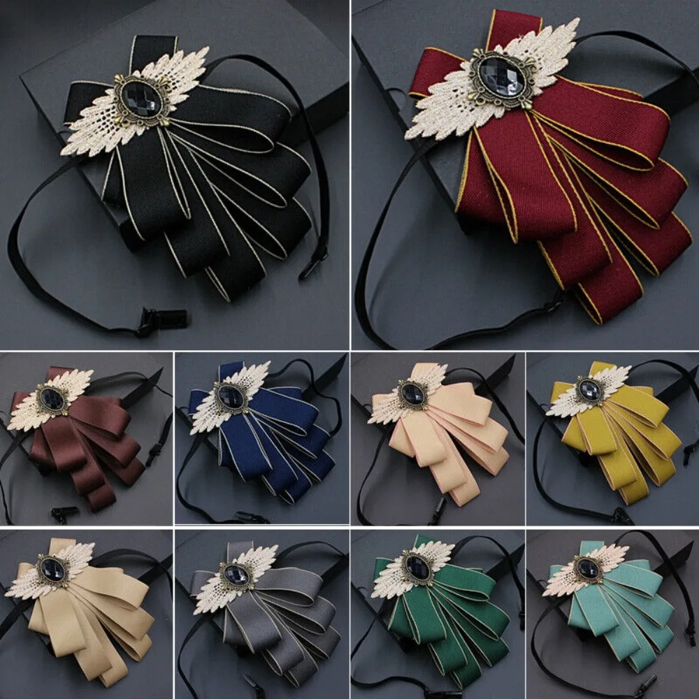 New Faux Stone Men's Suit Lapel Flowers Alloy Polyester Bow Tie Necktie Neck Decoration Bridesman