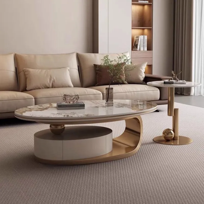 

Light Luxury Design Coffee Table Nordic Household Living Room Stainless Steel Oval Apartment Designer High-end Home Furniture