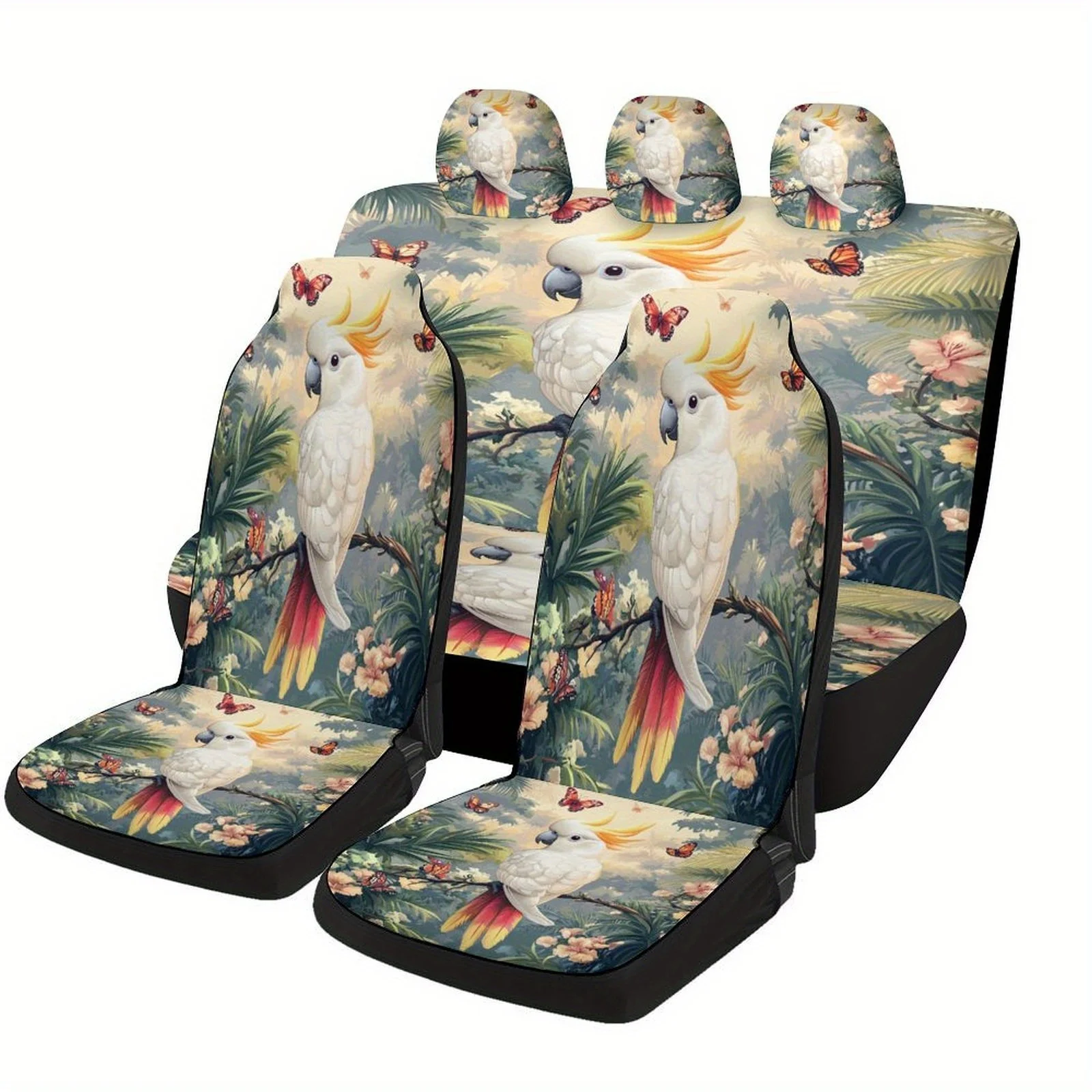 Tropical Parrot And Butterflies Themed Car Seat Cover Set For Most Cars, Fashion Personalized Novelty Car Seat Protector Covers