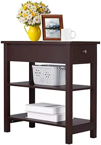 

End Tables Narrow Nightstands Sofa with Drawer and 2 Open Room, Bedroom, Office, Espresso Night table grey Round tables