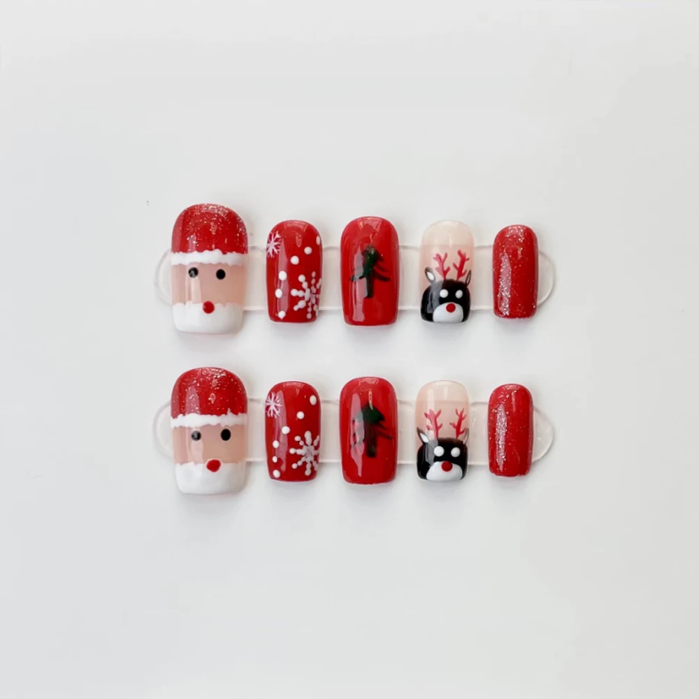 

Christmas Press On Nails Hand-painted Cute Moose Shape Desgin Decoration For Manicure Wearable Artificial Nail Tips