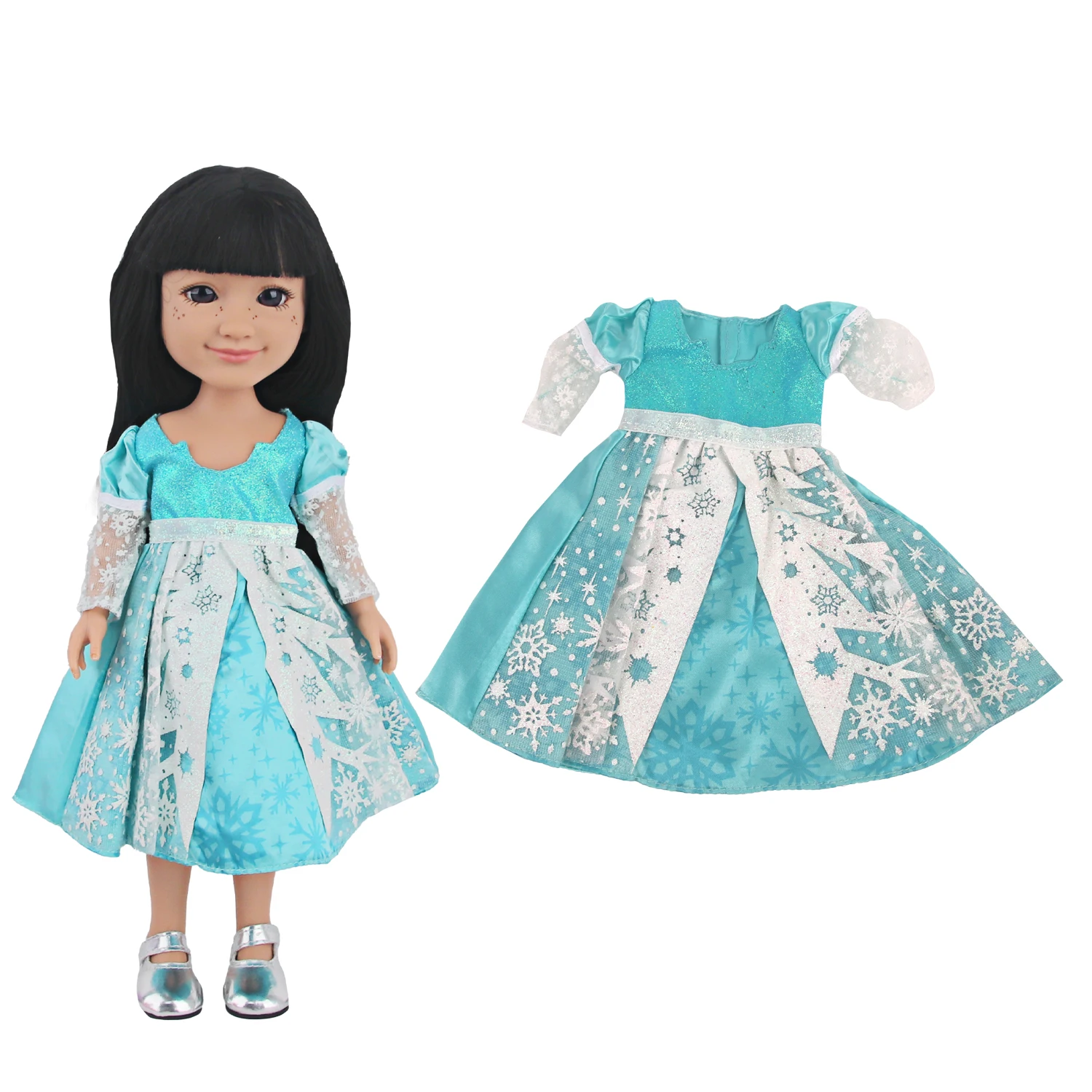 Lake Blue Snow Flower Dress For 14 Inches American Doll Three-tone Doll Skirt Clothes For 35cm Baby Russia DIY Girl Dolls Toy