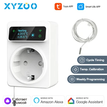 Tuya WiFi termostat çıkış fişi 16A akıllı programlanabilir geri sayım soket isıtma soğutma denetleyicisi ile 3m sıcaklık sensörü