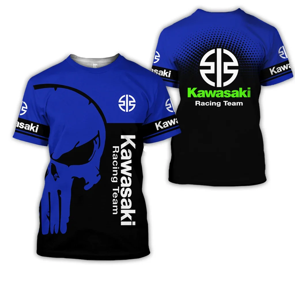 2024 ฤดูร้อนใหม่ผู้ชายรถจักรยานยนต์Kawasakiโลโก้ 3Dพิมพ์สบายๆเสื้อยืดผู้หญิงเด็กStreetขนาดใหญ่top