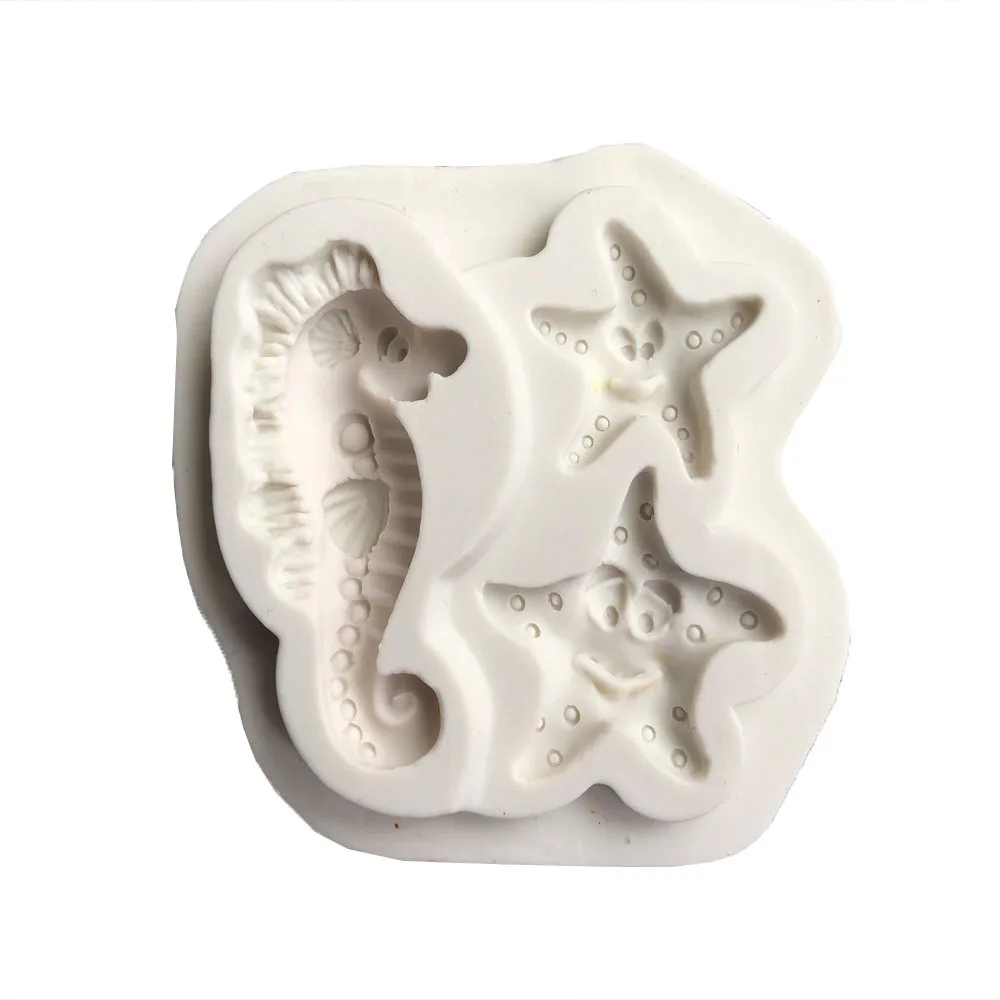 Seahorse Starfish Texture Fondant Cake Silicone Mold, Clay Epoxy Chocolate Mould K153