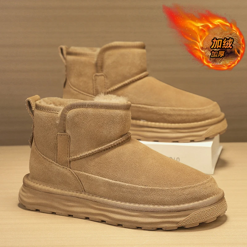 

New Leather Men's Boots 2025 Winter Platform Warm Fur Ankle Short Slip On Fashion Casual Work Shoes Botas Platform Boots