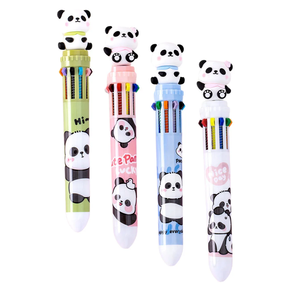 4 Pcs Multicolor Pen 10 Ballpoint Desktop Wear-resistant Panda Teenager Supply Kawaii Writing Cute Drawing Pens Portable Office