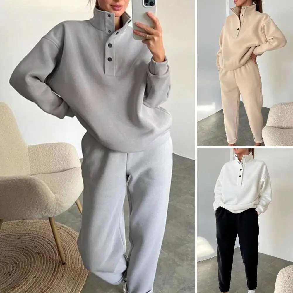 Commuter Long-sleeved Outfit Women's Autumn Winter Jogging Sweatsuit Set with Stand Collar Top Elastic Waist Jogger for Gym