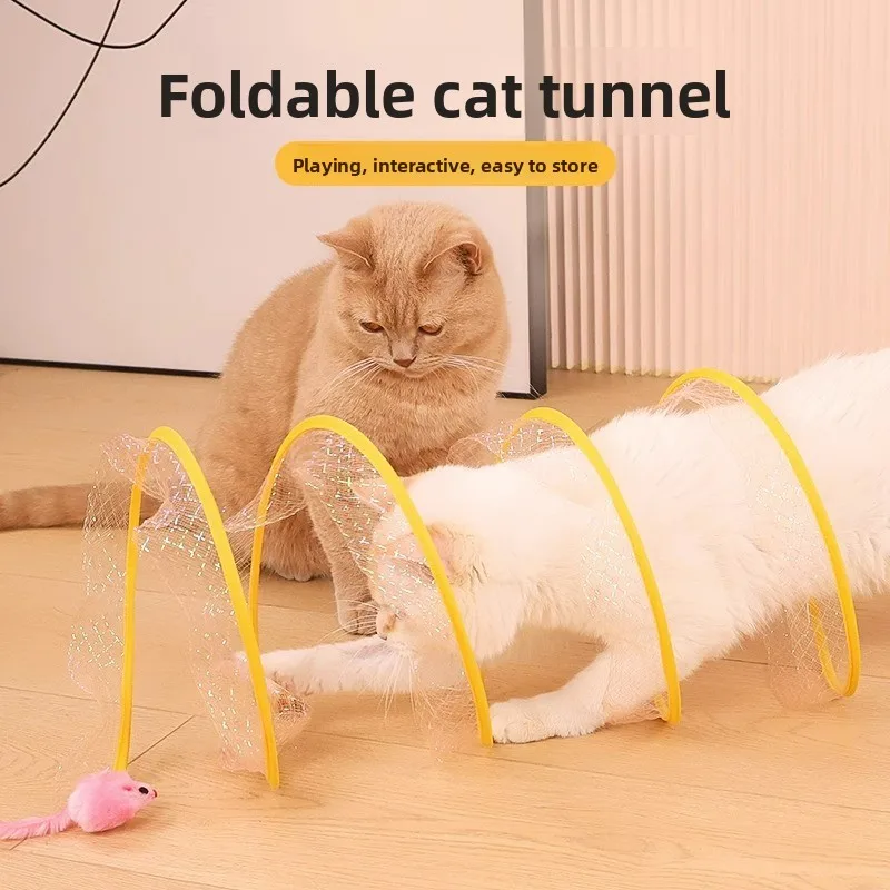 

New Cat Tunnel Toy S Type 8 Foldable Channel Steel Wire Self-hi Cat Supplies Cat Toys