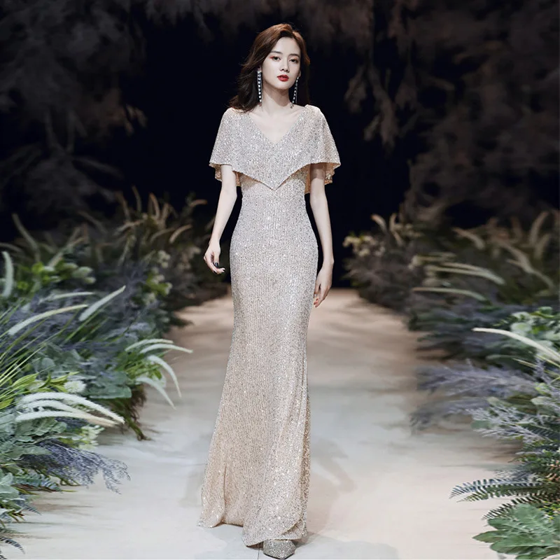 

iny Long Evening Gown 2025 New Sle Slimming Fi Tail Banquet Dr Chorus orm mid Waist A-Line Skirt Wedding Dr