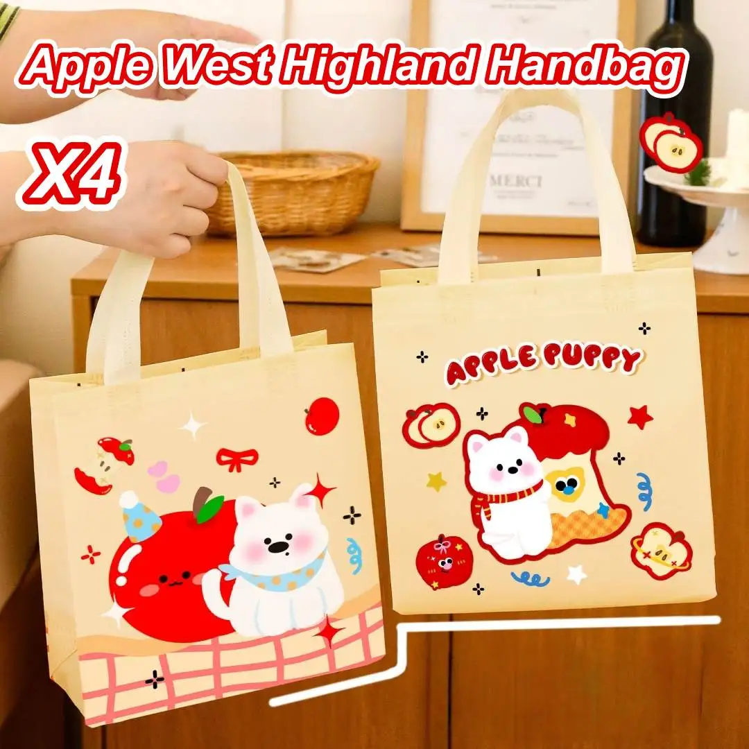 4pcs Cartoon Apple West Highland Handbag Cute Non woven Gift Packaging Bag High Beauty Festival Gift Bag 2025 Xmas Navidad 2026