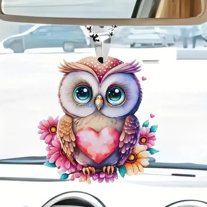 

U2JC Acrylic Owl Pendant Car Interior Decor Valentines Day Gift Animal Bird Charm
