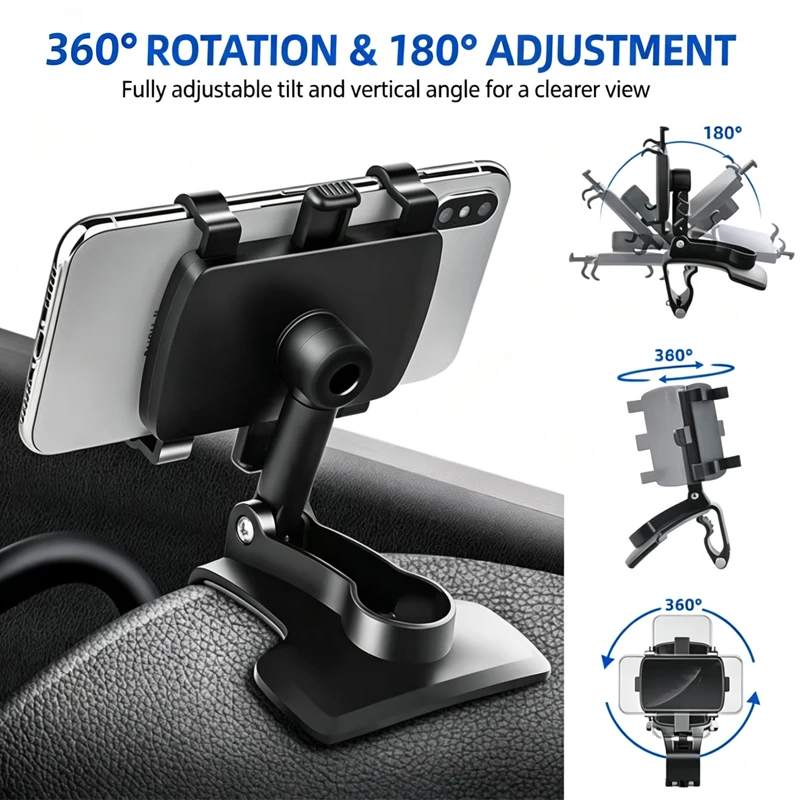 360 Degree Rotatable Dashboard Clip Car Phone Holder, Universal Car GPS Phone Mount Bracket for All Smartphones